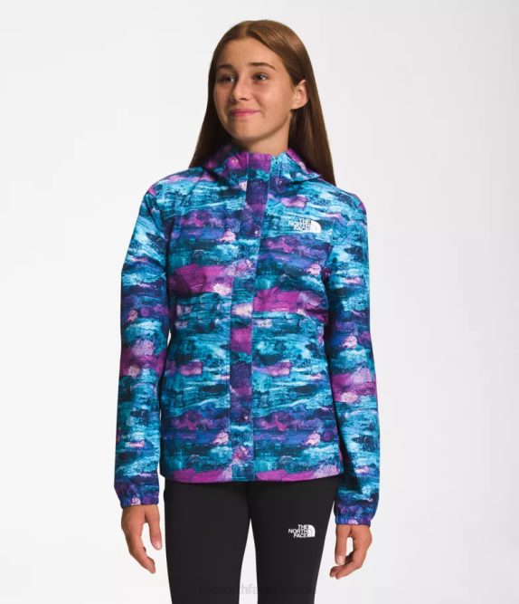 Purple Cactus Flower TNF Multi Dye Print Kids The North Face Antora Rain Jacket 42D0754