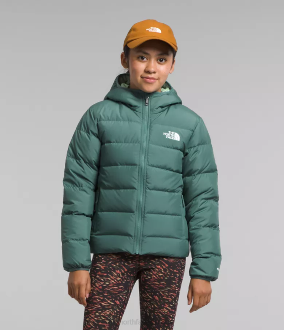 Dark Sage Kids The North Face Reversible North Down Hooded Jacket 42D0628