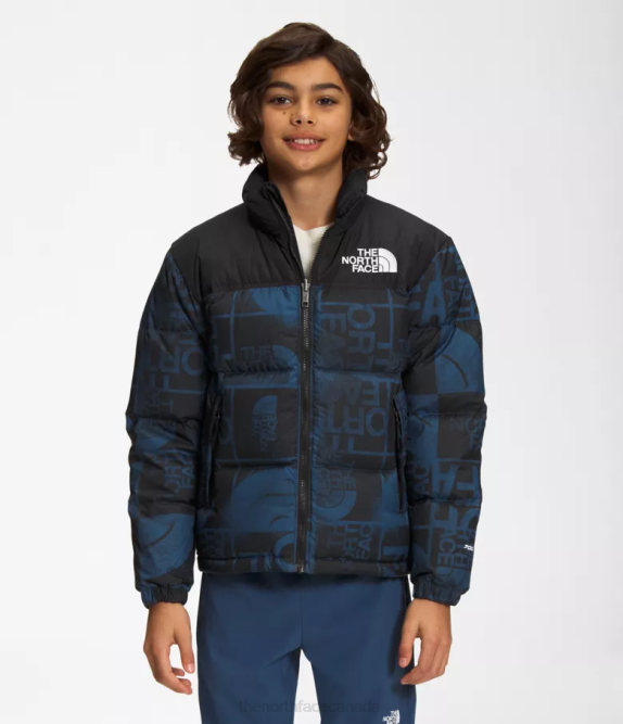 Shady Blue Spray Dye Kids The North Face Printed 1996 Retro Nuptse Jacket 42D0686