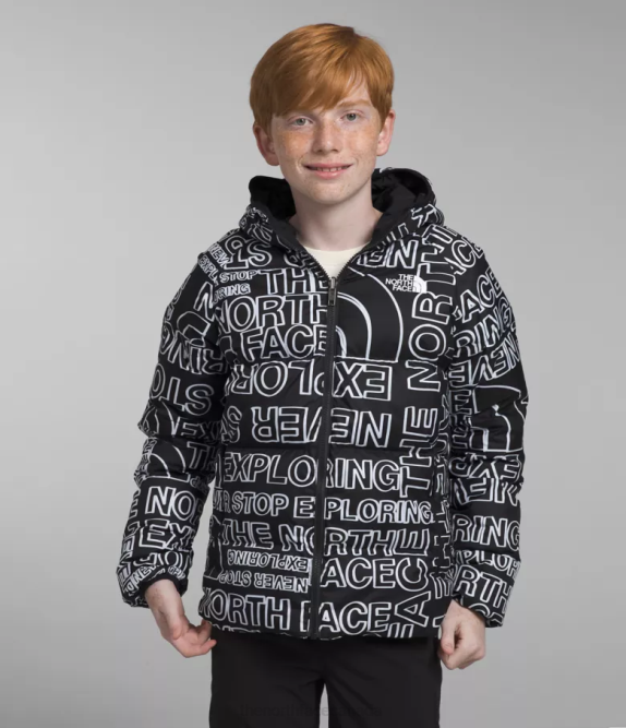 TNF Black TNF Marker Logo Print Kids The North Face Reversible North Down Hooded Jacket 42D0817