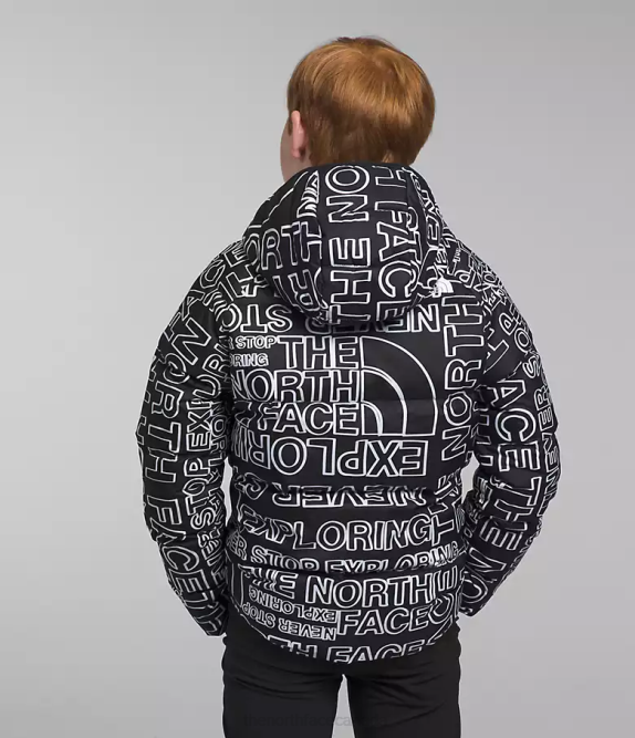 TNF Black TNF Marker Logo Print Kids The North Face Reversible North Down Hooded Jacket 42D0817