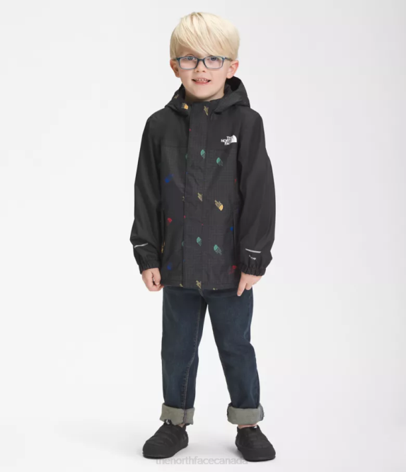 TNF Black Tossed Logo Grid Print Kids The North Face Antora Rain Jacket 42D090