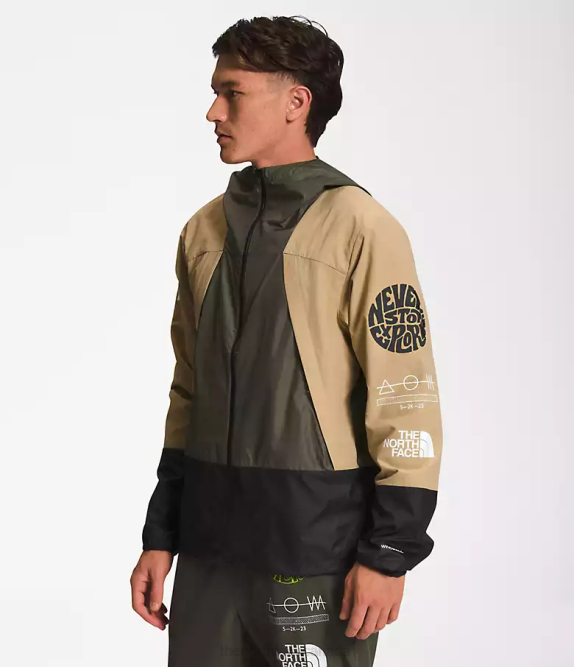 Khaki Stone/TNF Black/New Tuape Green Men The North Face Trailwear Wind Whistle Jacket 42D0347