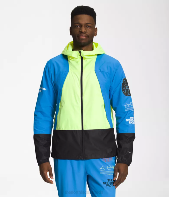 LED Yellow/Super Sonic Blue/TNF Black Men The North Face Trailwear Wind Whistle Jacket 42D0346