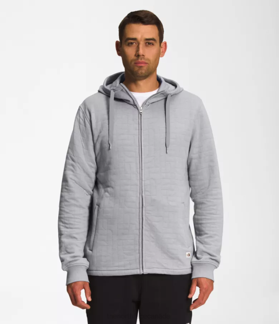 Meld Grey White Heather Men The North Face Longs Peak Quilted Full-Zip Hoodie 42D0653