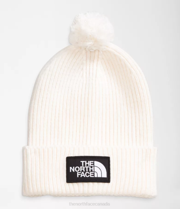 Gardenia White Unisex The North Face TNF Logo Box Pom Beanie 42D01081