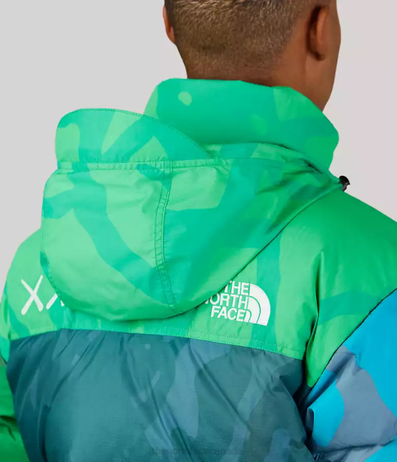KW Safety Green Nuptse Print Unisex The North Face TNF x KAWS Retro 1996 Nuptse Jacket 42D0591