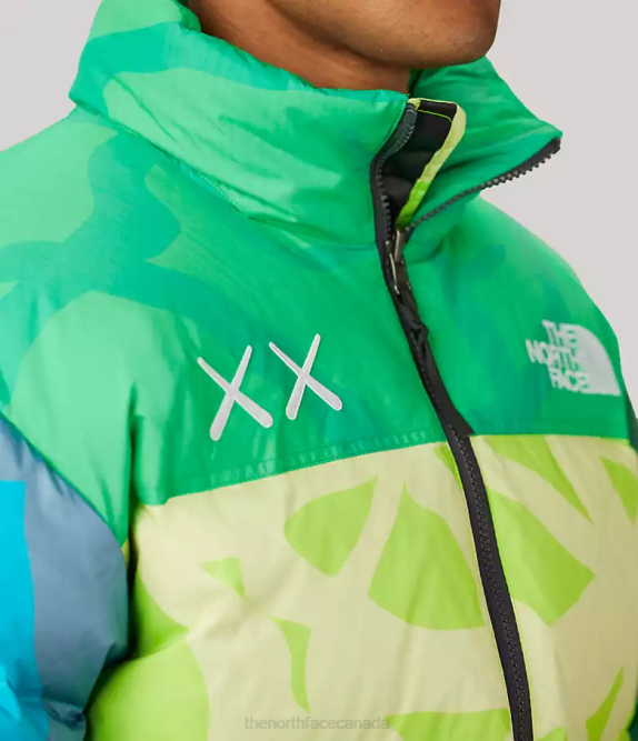 KW Safety Green Nuptse Print Unisex The North Face TNF x KAWS Retro 1996 Nuptse Jacket 42D0591