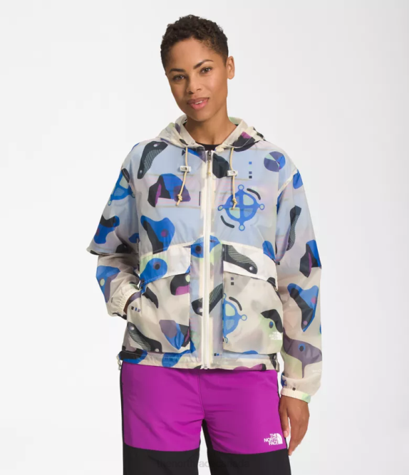 Gardenia White Infographic Print Women The North Face M66 Translucent Wind Hoodie 42D01230